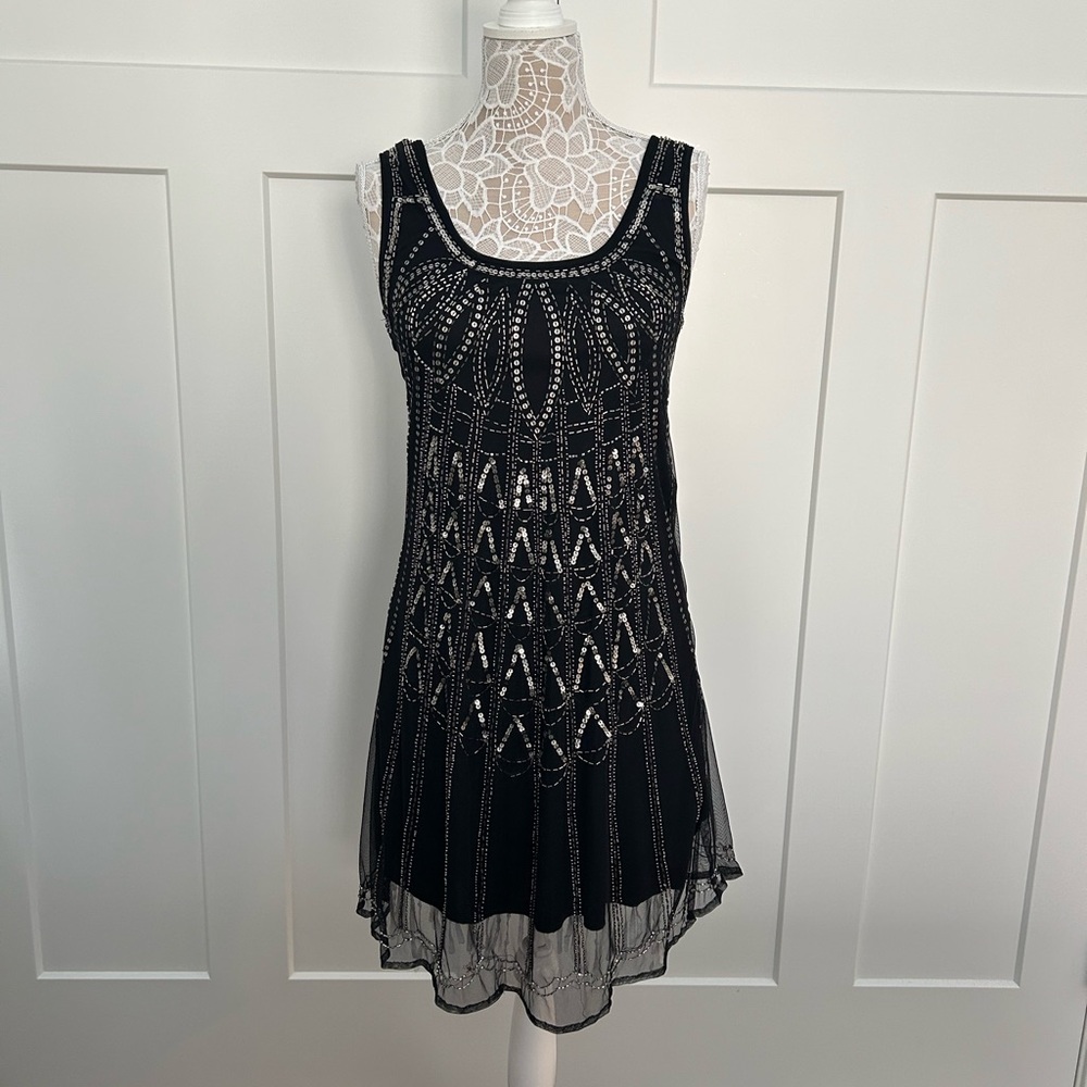 New Year’s Eve or holiday party black sequin dress, size XS